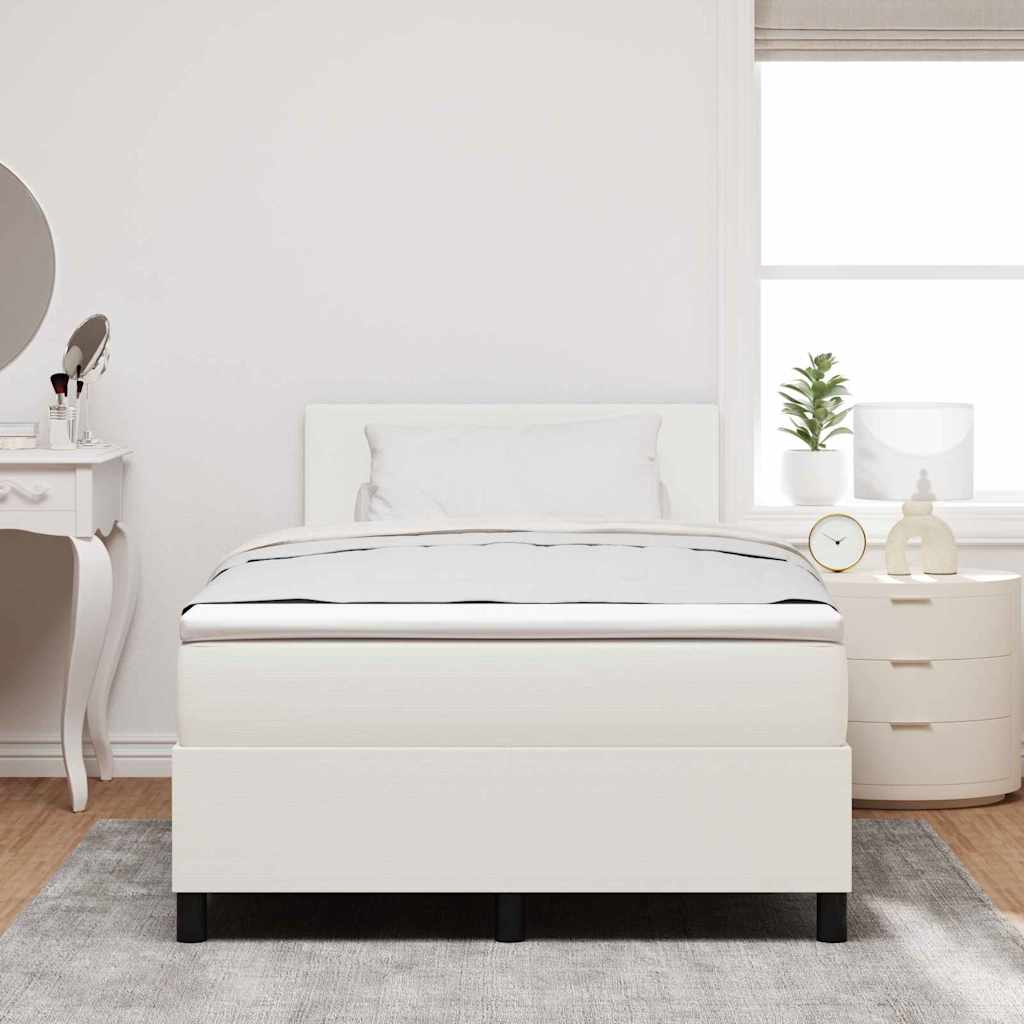 Boxspring Bed En Wit 203 X 120 X 88 Cm Katoenen Stof 120 x 200 cm Crème Laag hoofdbord