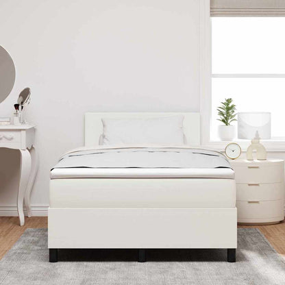 Boxspring Bed En Wit 203 X 120 X 88 Cm Katoenen Stof 120 x 200 cm Crème Laag hoofdbord