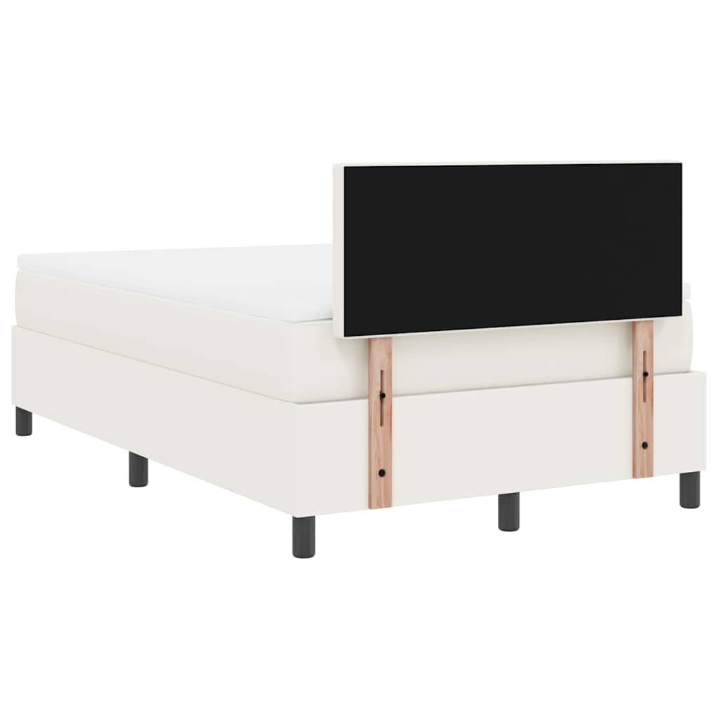 Boxspring Bed En Wit 203 X 120 X 88 Cm Katoenen Stof 120 x 200 cm Crème Laag hoofdbord