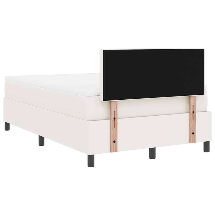 Boxspring Bed En Wit 203 X 120 X 88 Cm Katoenen Stof 120 x 200 cm Crème Laag hoofdbord