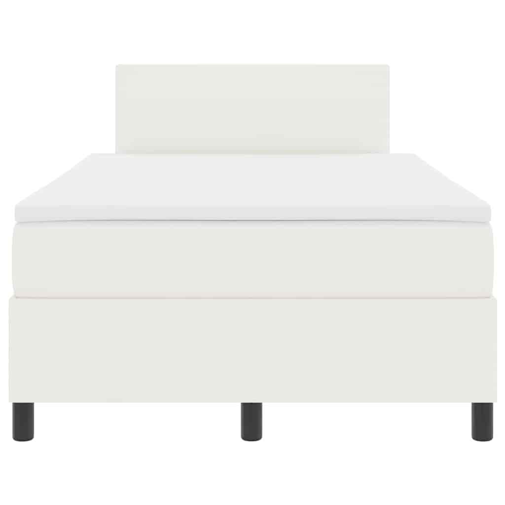 Boxspring Bed En Wit 203 X 120 X 88 Cm Katoenen Stof 120 x 200 cm Crème Laag hoofdbord