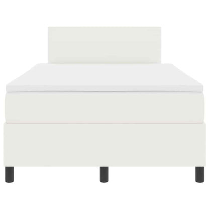 Boxspring Bed En Wit 203 X 120 X 88 Cm Katoenen Stof 120 x 200 cm Crème Laag hoofdbord