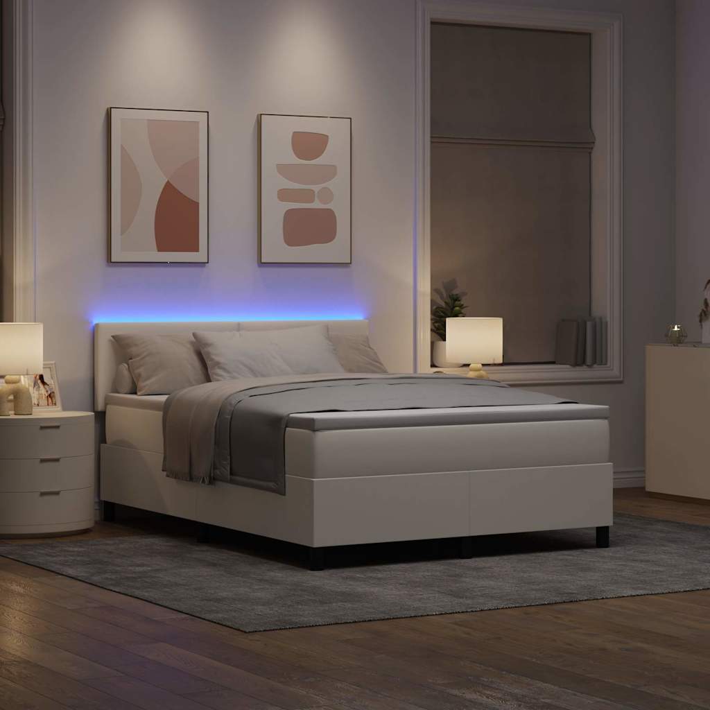 Boxspring Bed En Wit 193 X 144 X 88 Cm Katoenen Stof 140 x 190 cm Crème Laag hoofdbord