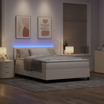 Boxspring Bed En Wit 193 X 144 X 88 Cm Katoenen Stof 140 x 190 cm Crème Laag hoofdbord