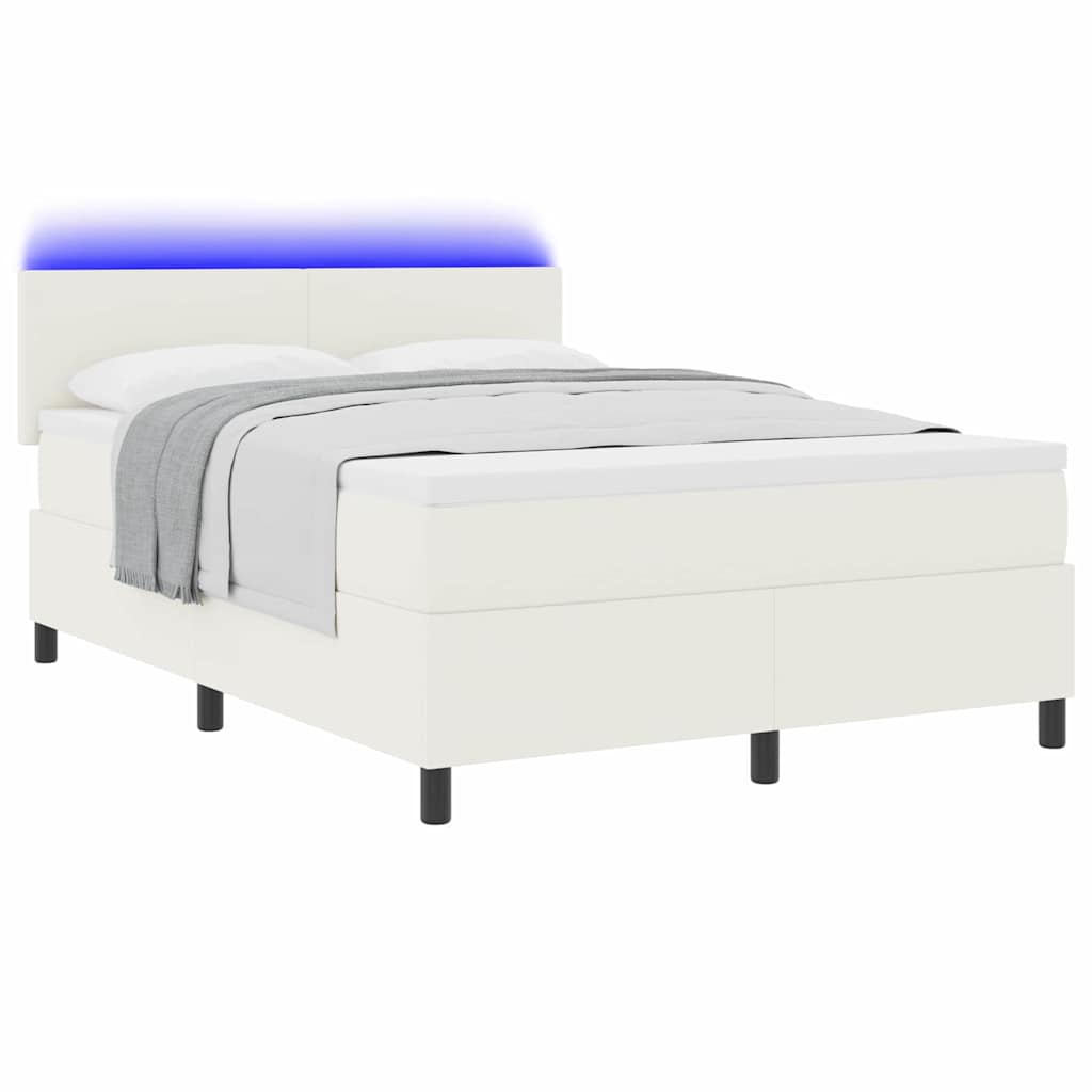 Boxspring Bed En Wit 193 X 144 X 88 Cm Katoenen Stof 140 x 190 cm Crème Laag hoofdbord