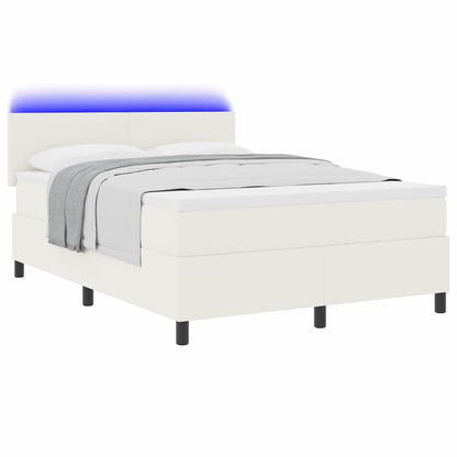 Boxspring Bed En Wit 203 X 144 X 88 Cm Katoenen Stof 140 x 200 cm Crème Laag hoofdbord