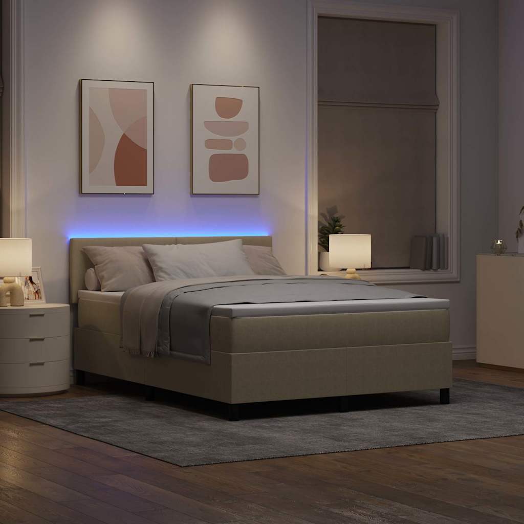 LED Box Spring Bed Lichtgrijs en wit. 140 x 200 cm Katoen Stof