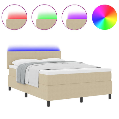 LED Box Spring Bed Lichtgrijs en wit. 140 x 200 cm Katoen Stof