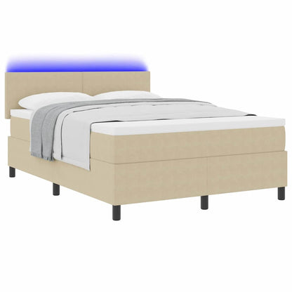 LED Box Spring Bed Lichtgrijs en wit. 140 x 200 cm Katoen Stof