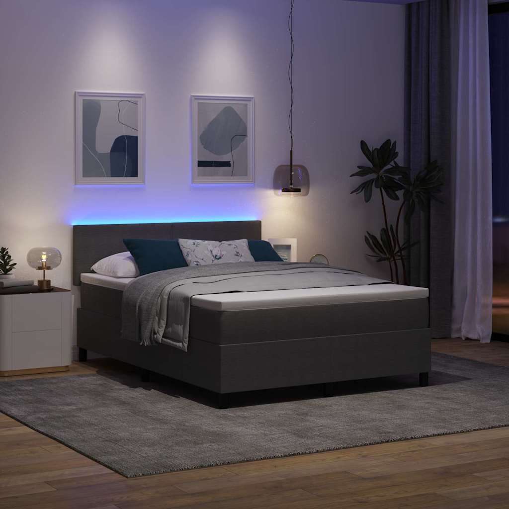 LED Box Spring Bed Lichtgrijs en wit. 160 x 200 cm Katoen Stof