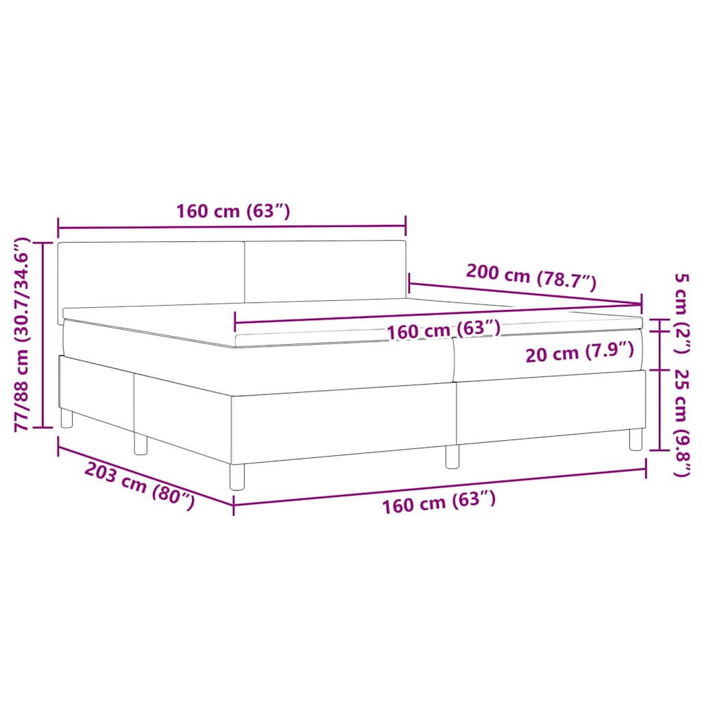 LED Box Spring Bed Lichtgrijs en wit. 160 x 200 cm Katoen Stof