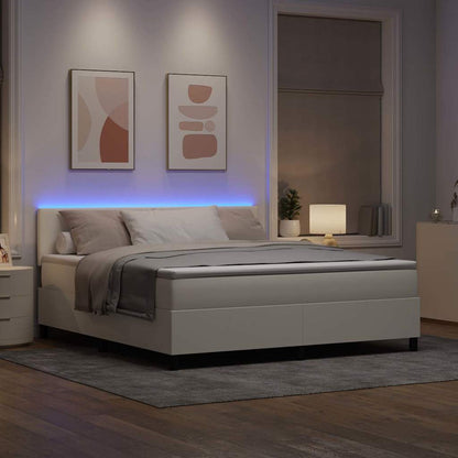 Boxspring Bed En Wit 203 X 180 X 88 Cm Katoenen Stof 180 x 200 cm Crème Laag hoofdbord