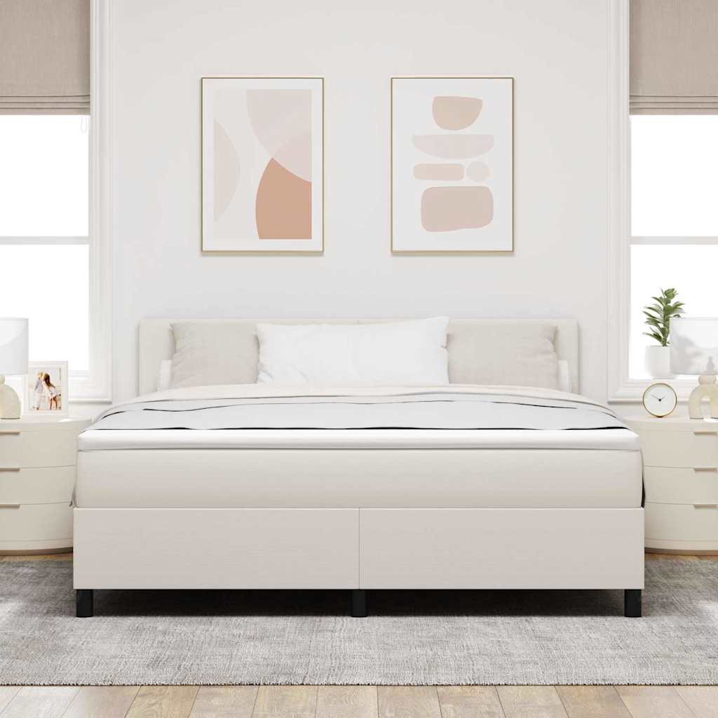 Boxspring Bed En Wit 203 X 180 X 88 Cm Katoenen Stof 180 x 200 cm Crème Laag hoofdbord