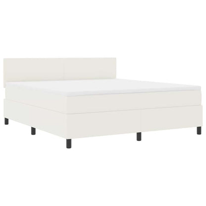 Boxspring Bed En Wit 203 X 180 X 88 Cm Katoenen Stof 180 x 200 cm Crème Laag hoofdbord