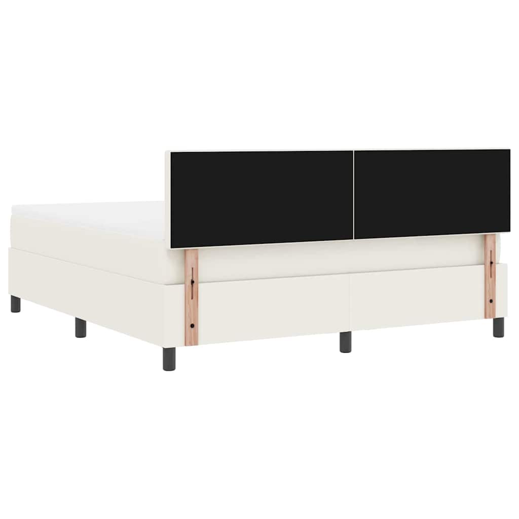 Boxspring Bed En Wit 203 X 180 X 88 Cm Katoenen Stof 180 x 200 cm Crème Laag hoofdbord
