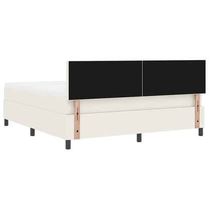 Boxspring Bed En Wit 203 X 180 X 88 Cm Katoenen Stof 180 x 200 cm Crème Laag hoofdbord