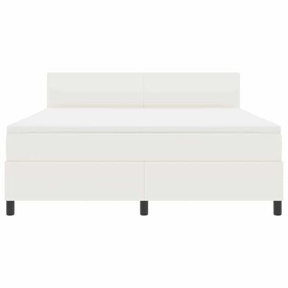 Boxspring Bed En Wit 203 X 180 X 88 Cm Katoenen Stof 180 x 200 cm Crème Laag hoofdbord