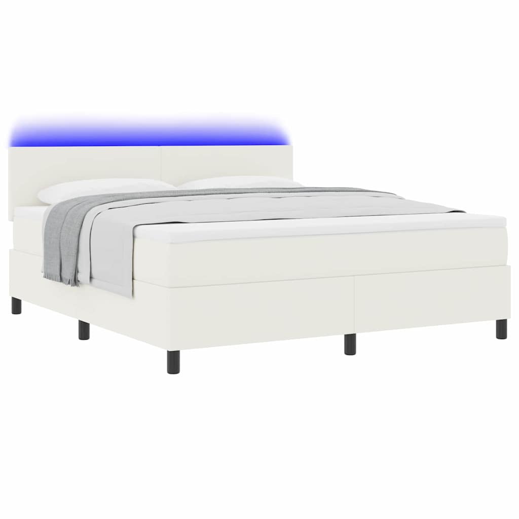 Boxspring Bed En Wit 203 X 180 X 88 Cm Katoenen Stof 180 x 200 cm Crème Laag hoofdbord