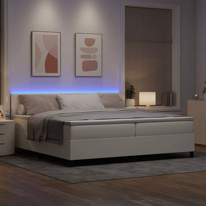 Boxspring Bed En Wit 203 X 200 X 88 Cm Katoenen Stof 200 x 200 cm Crème Laag hoofdbord