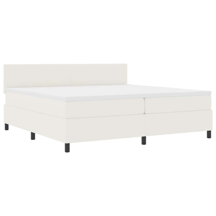 Boxspring Bed En Wit 203 X 200 X 88 Cm Katoenen Stof 200 x 200 cm Crème Laag hoofdbord