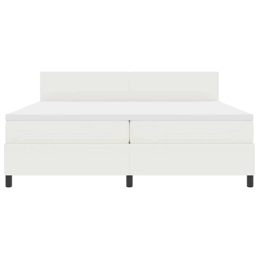 Boxspring Bed En Wit 203 X 200 X 88 Cm Katoenen Stof 200 x 200 cm Crème Laag hoofdbord