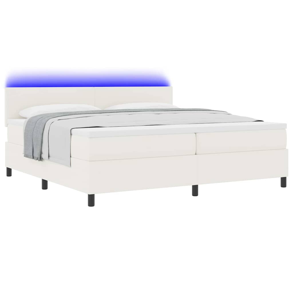 Boxspring Bed En Wit 203 X 200 X 88 Cm Katoenen Stof 200 x 200 cm Crème Laag hoofdbord
