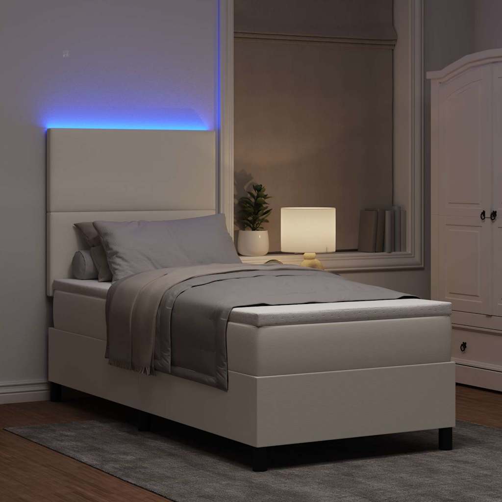LED Box Spring Bed Crème en Wit 80 x 200 cm Katoen Stof