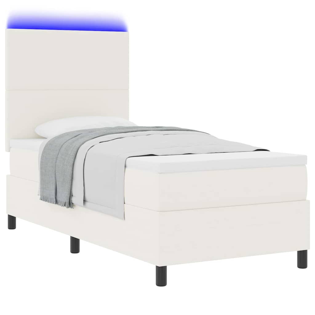 LED Box Spring Bed Crème en Wit 80 x 200 cm Katoen Stof