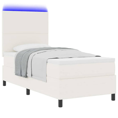 LED Box Spring Bed Crème en Wit 80 x 200 cm Katoen Stof