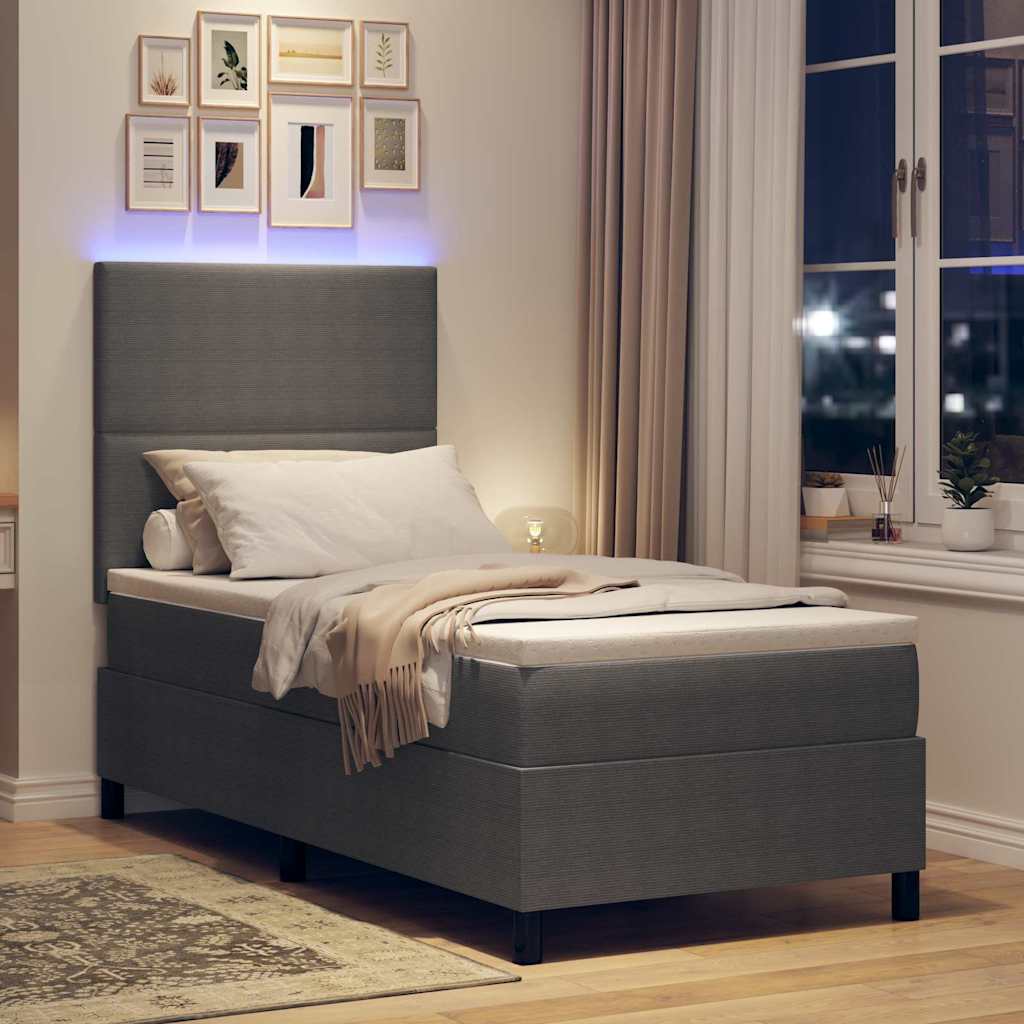 LED Box Spring Bed Lichtgrijs en wit. 90 x 190 cm Katoen Stof