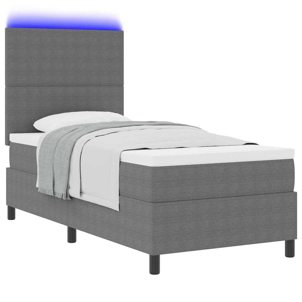 LED Box Spring Bed Lichtgrijs en wit. 90 x 190 cm Katoen Stof