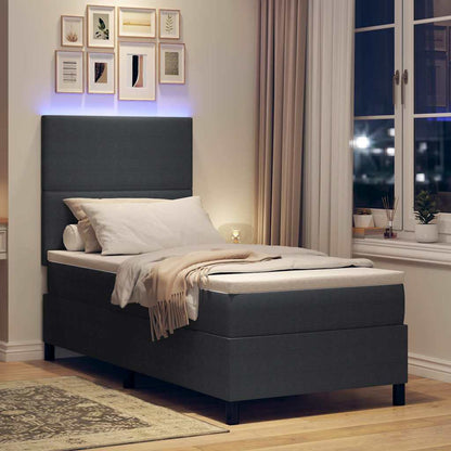 LED Box Spring Bed Donkergrijs en Wit 90 x 190 cm Katoen Stof