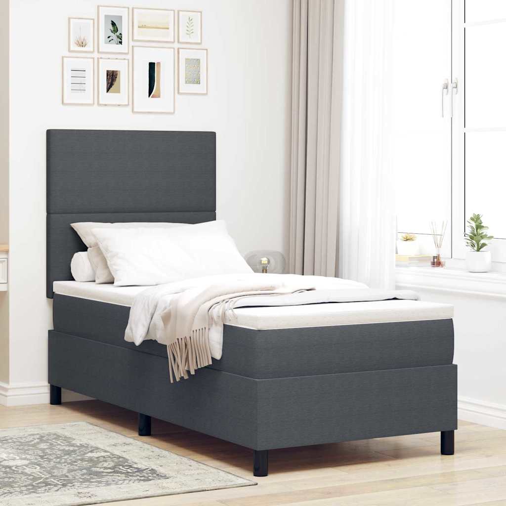 LED Box Spring Bed Donkergrijs en Wit 90 x 190 cm Katoen Stof