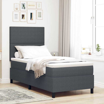 LED Box Spring Bed Donkergrijs en Wit 90 x 190 cm Katoen Stof