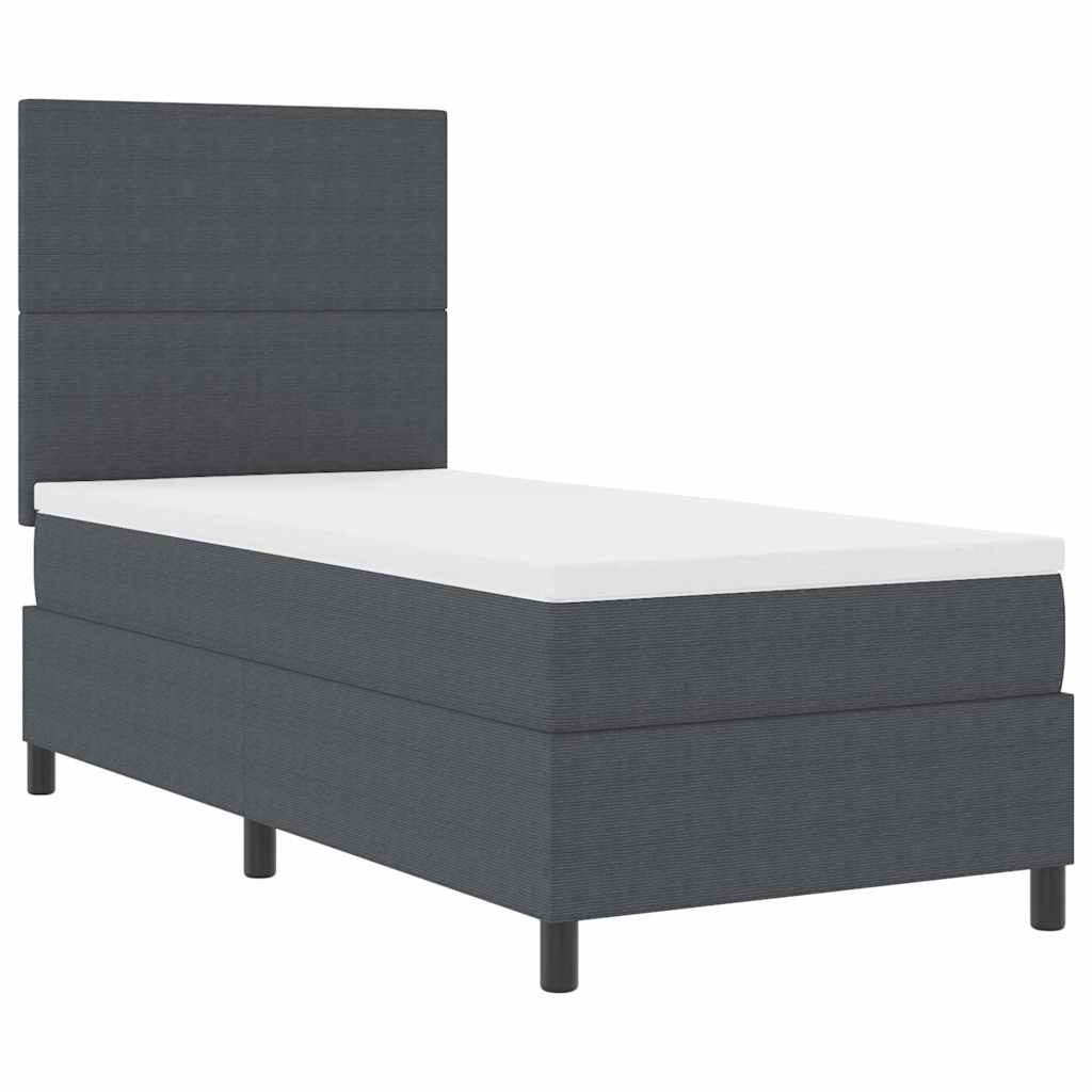LED Box Spring Bed Donkergrijs en Wit 90 x 190 cm Katoen Stof
