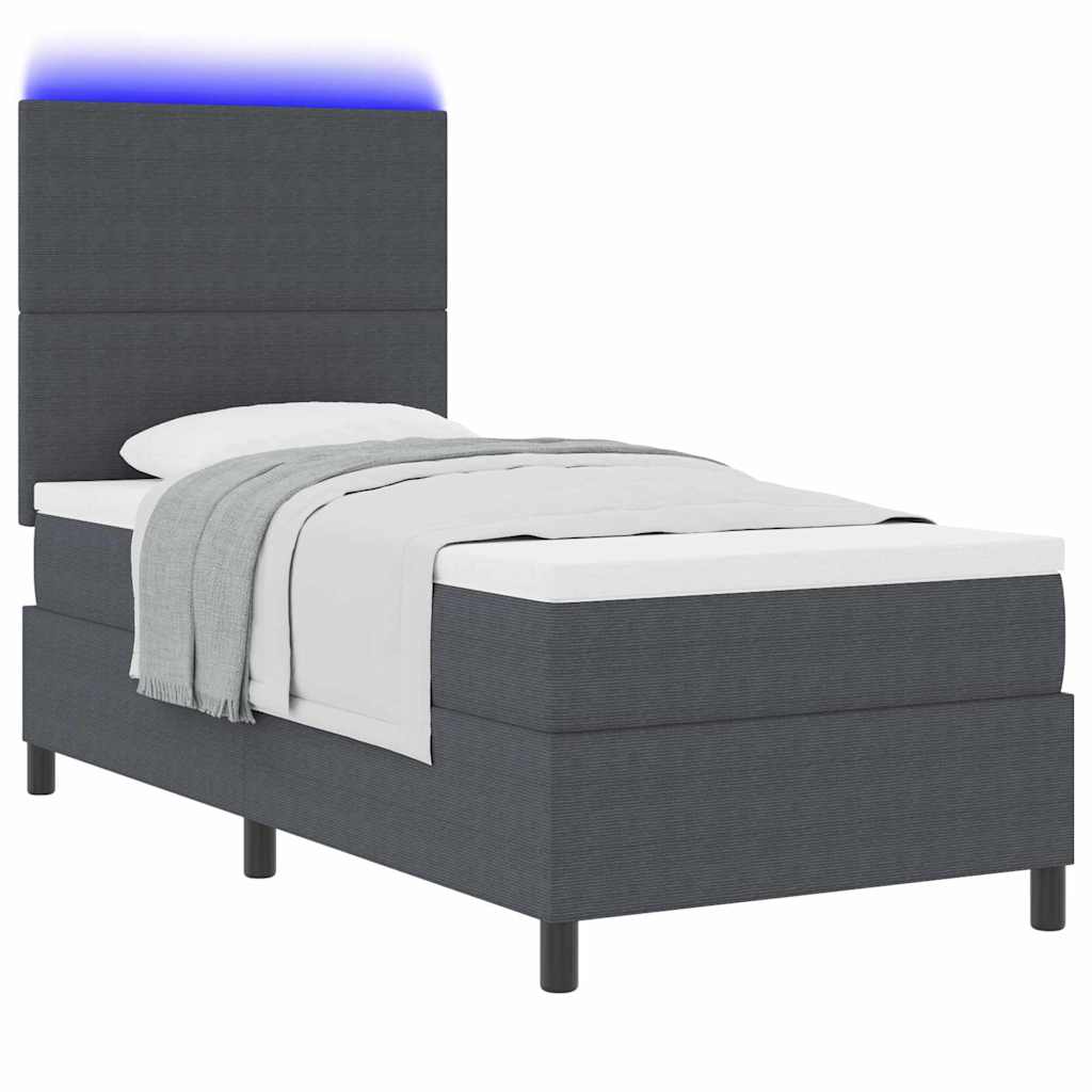 LED Box Spring Bed Donkergrijs en Wit 90 x 190 cm Katoen Stof