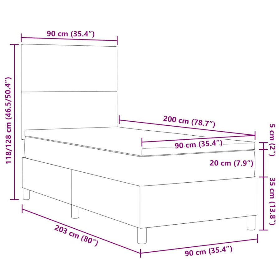Boxspring Bed En Wit. 203 X 90 X 128 Cm 90 x 200 cm Lichtgrijs Hoog hoofdeinde