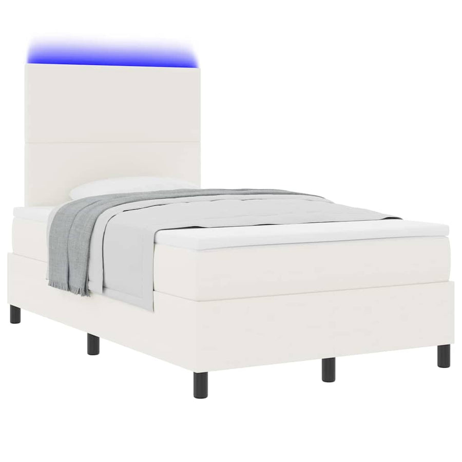 LED Box Spring Bed Crème en Wit 120 x 200 cm Katoen Stof