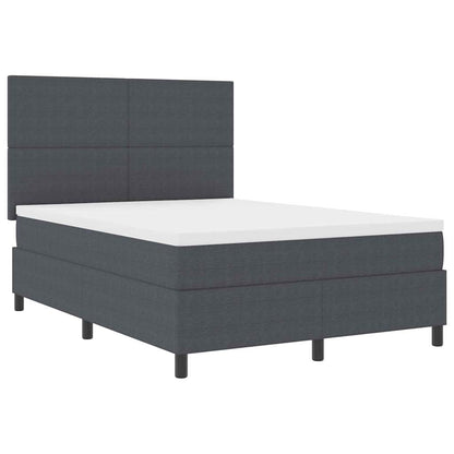 LED Box Spring Bed Donkergrijs en Wit 140 x 190 cm Katoen Stof