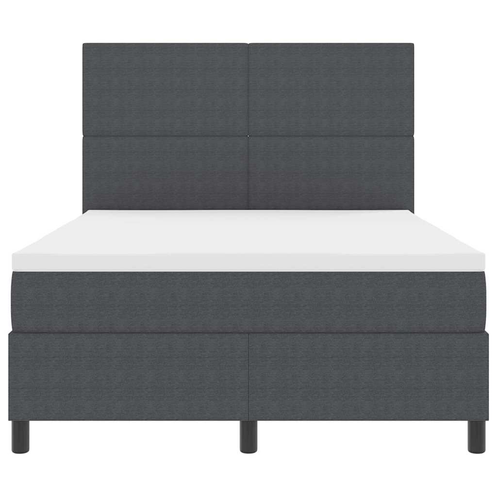 LED Box Spring Bed Donkergrijs en Wit 140 x 190 cm Katoen Stof