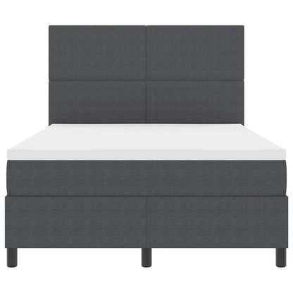 LED Box Spring Bed Donkergrijs en Wit 140 x 190 cm Katoen Stof