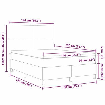 LED Box Spring Bed Donkergrijs en Wit 140 x 190 cm Katoen Stof