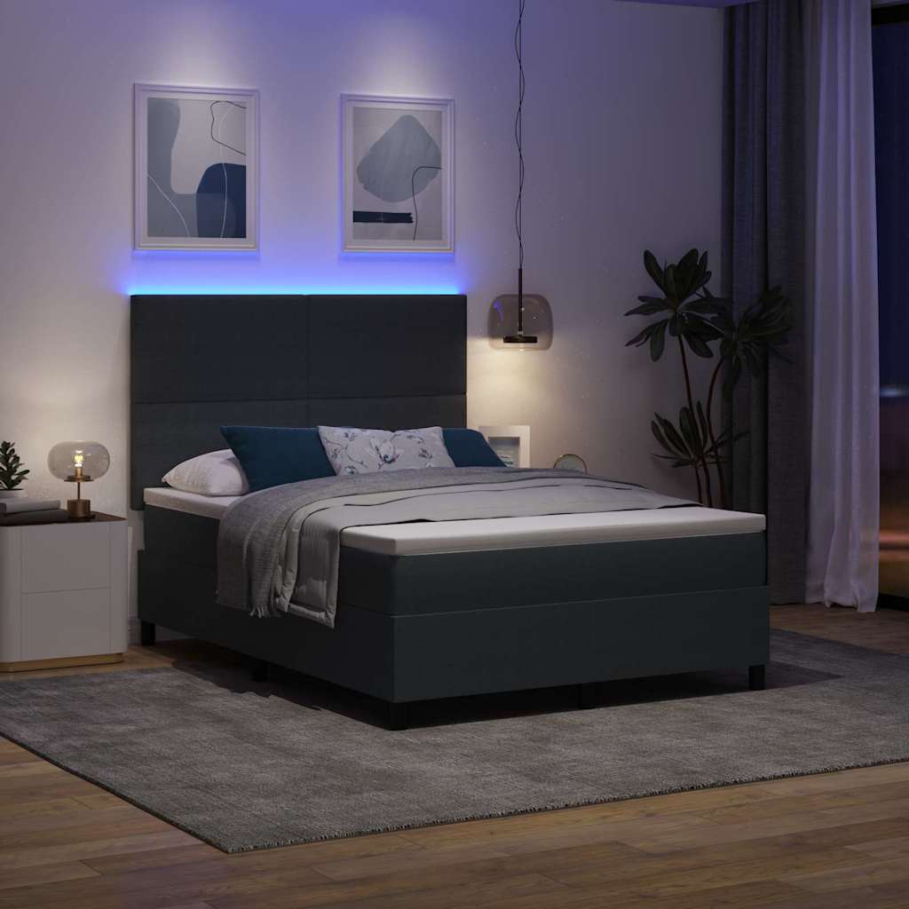 LED Box Spring Bed Donkergrijs en Wit 140 x 200 cm Katoen Stof