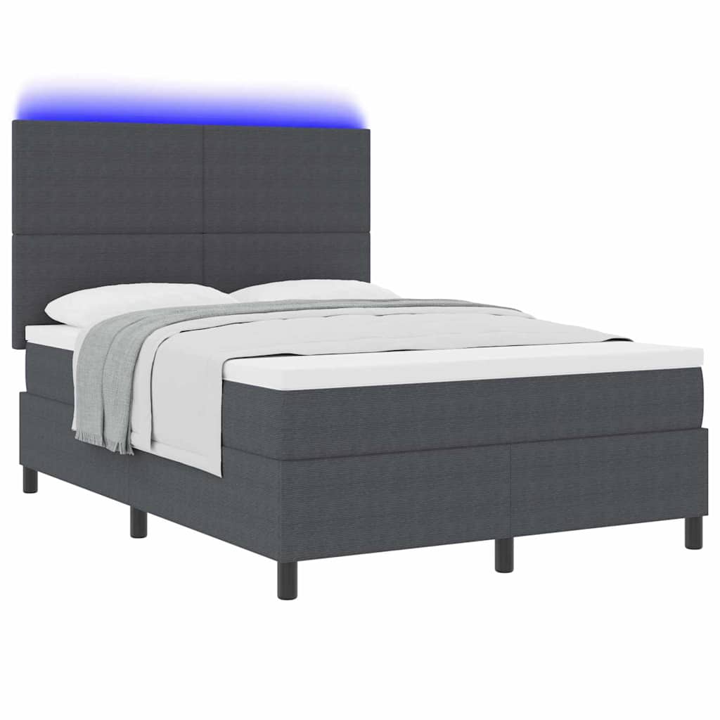 LED Box Spring Bed Donkergrijs en Wit 140 x 200 cm Katoen Stof