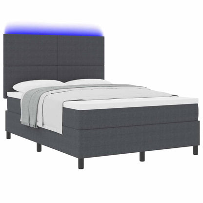 LED Box Spring Bed Donkergrijs en Wit 140 x 200 cm Katoen Stof