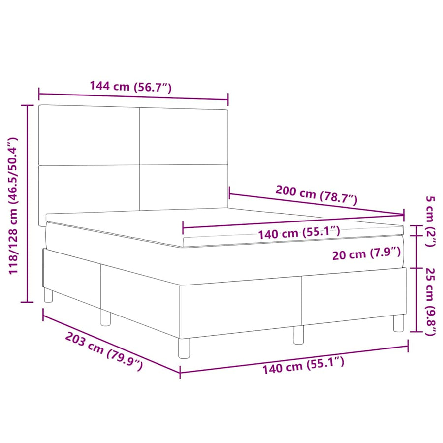 LED Box Spring Bed Donkergrijs en Wit 140 x 200 cm Katoen Stof