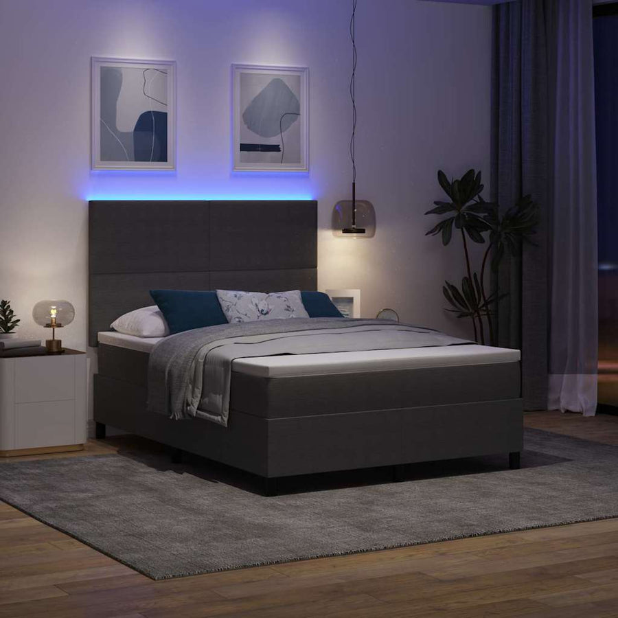 LED Box Spring Bed Lichtgrijs en wit. 160 x 200 cm Katoen Stof