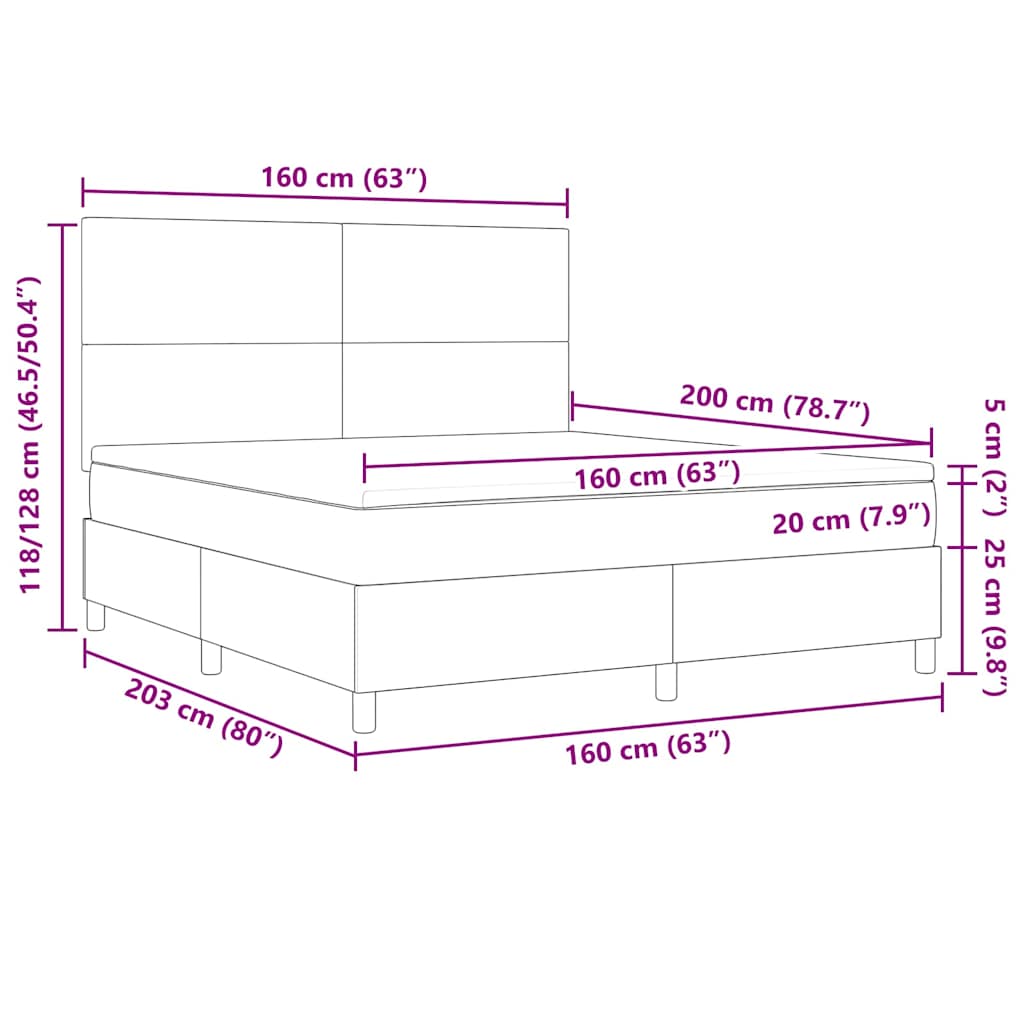 LED Box Spring Bed Lichtgrijs en wit. 160 x 200 cm Katoen Stof