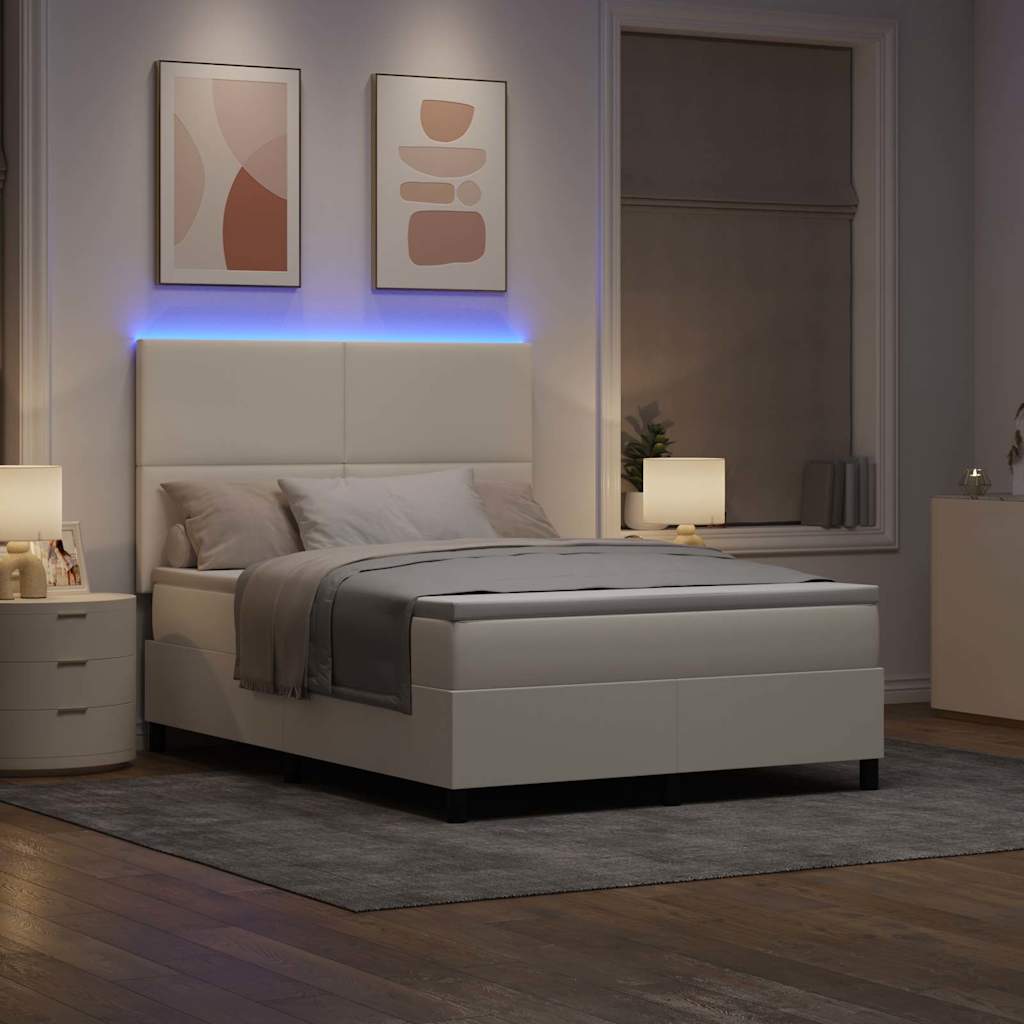 LED Box Spring Bed Crème en Wit 160 x 200 cm Katoen Stof