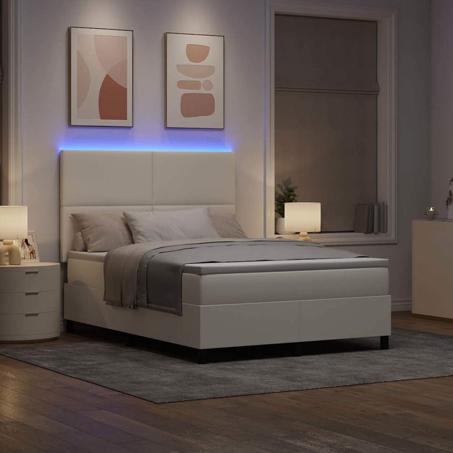 LED Box Spring Bed Crème en Wit 160 x 200 cm Katoen Stof